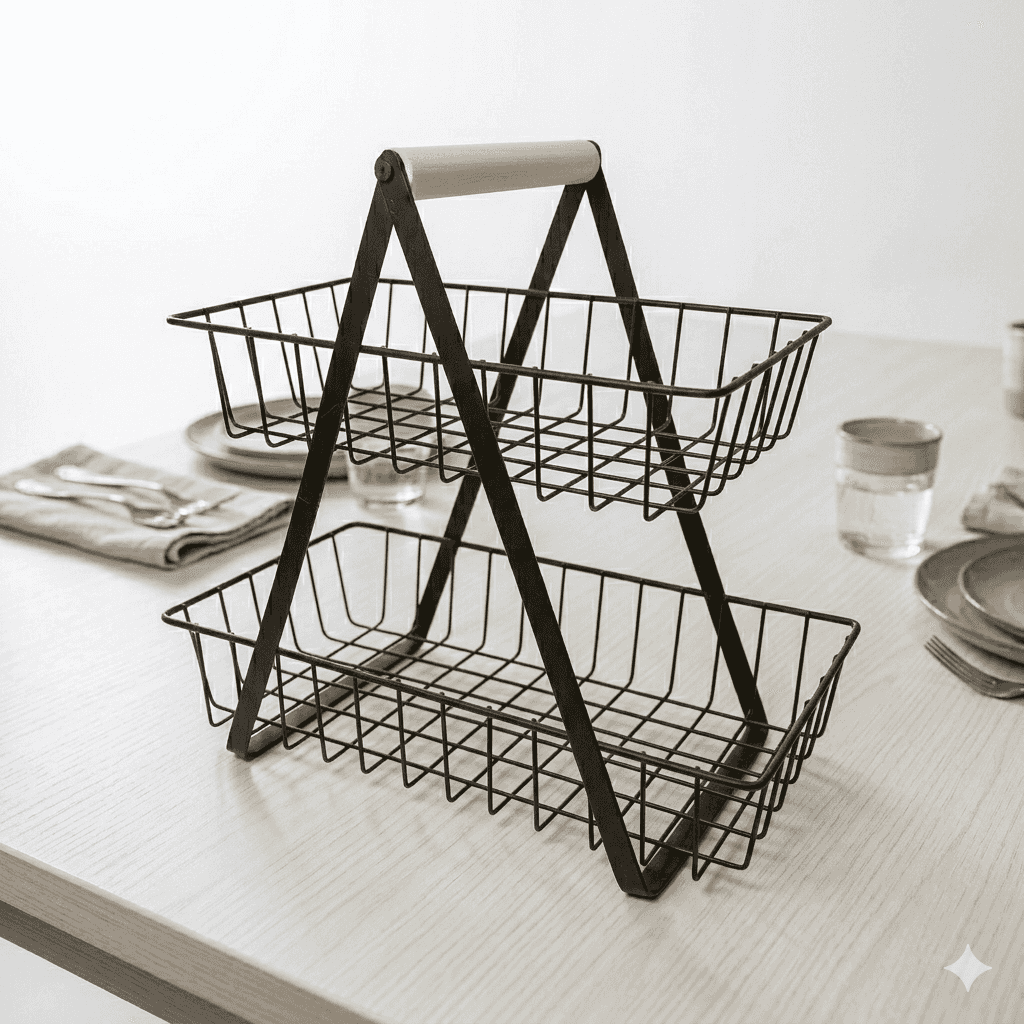 2 Tier Fruit and vegetables basket in square shaped thumbnail 1