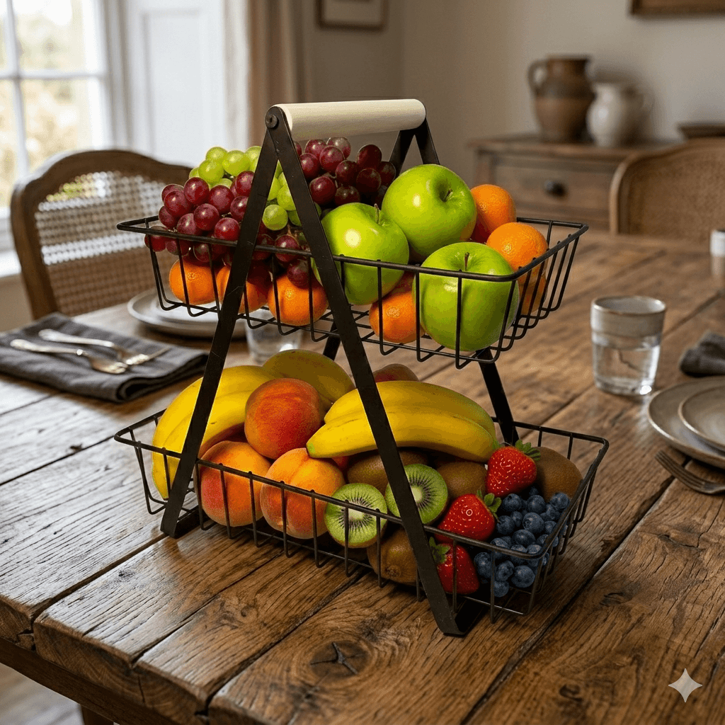 2 Tier Fruit and vegetables basket in square shaped thumbnail 3