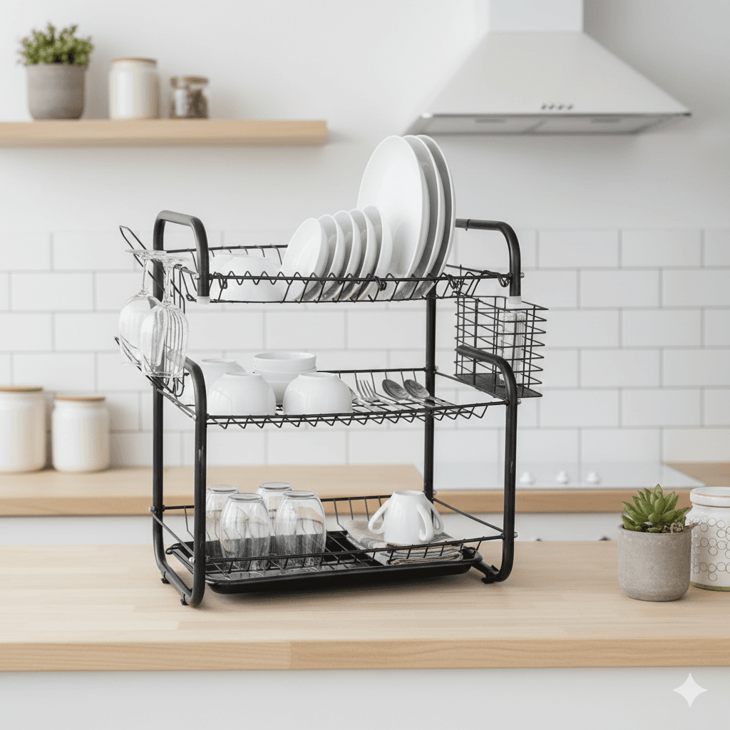 G Shape 3 Tier Plates Rack - Image 1